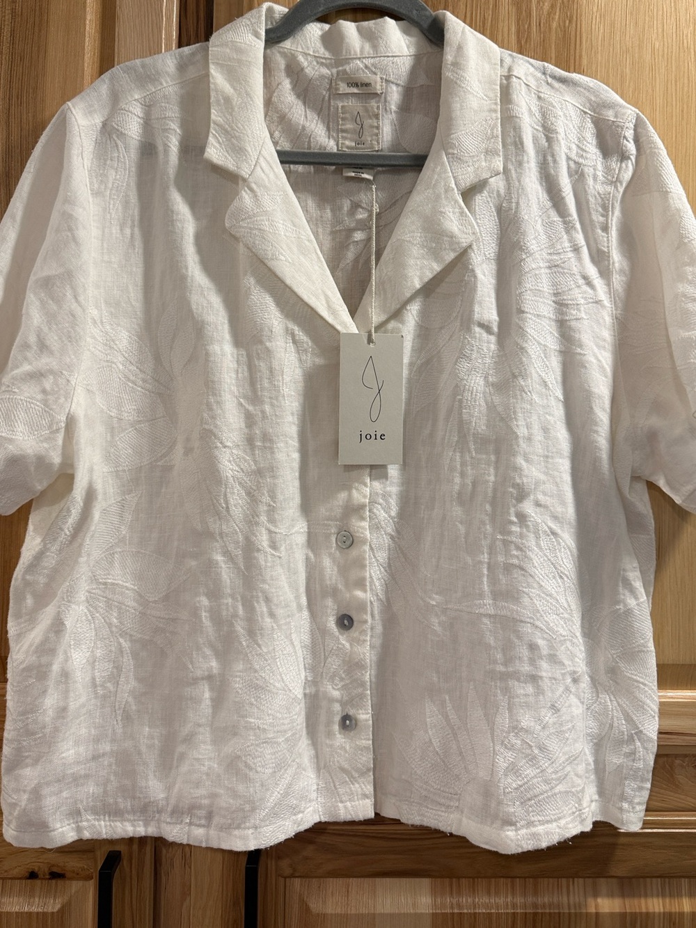 New Joie Linen White Textured Coastal Short Sleeve Button-Up Shirt Size XL